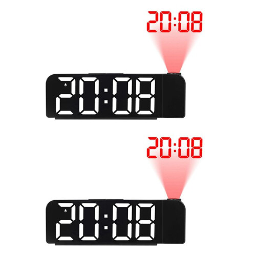 2X 180 Rotation Projection Alarm Clock 12/24H LED Digital Clock USB Plug-in Ceiling Projector Alarm Clock (White) 1