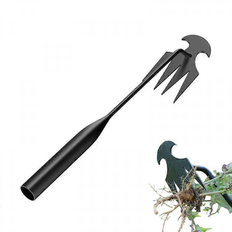 Manual Weed Remover Tool for Lawn and Garden, Portable 4-Claw Manganese Steel Uprooting Weeder, 10.6-Inch Hand Tool