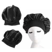 2Pcs Wide Side Elastic Hair Loss Sleeping Hats For Women Girls Black