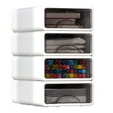 Stackable Plastic Organizer Box for Desktop, Makeup, Jewelry, Office Storage - Large Dustproof Container with Drawers