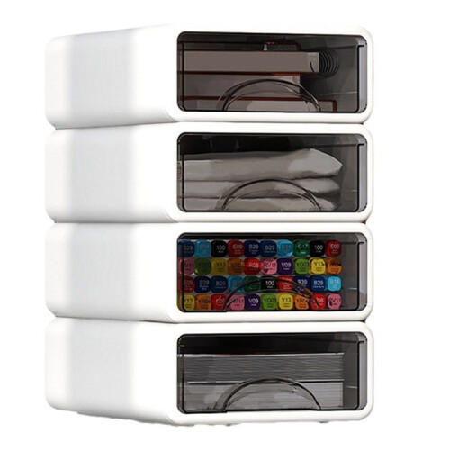 Stackable Plastic Organizer Box for Desktop, Makeup, Jewelry, Office Storage - Large Dustproof Container with Drawers 1