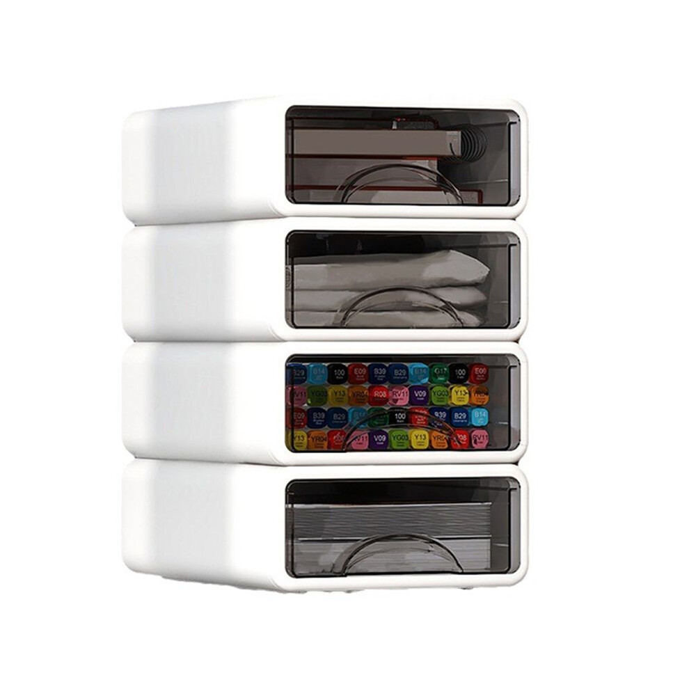 Stackable Plastic Organizer Box For Desktop, Makeup, Jewelry, Office Storage - Large Dustproof Container With Drawers Tauoh