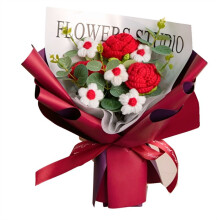 Mazzo di Fiori di Rosa Lavorati A Maglia A Mano, Mazzo di Fiori di Compleanno Già Pronto, Fiori Lavorati A Maglia per Regalo di San , B
