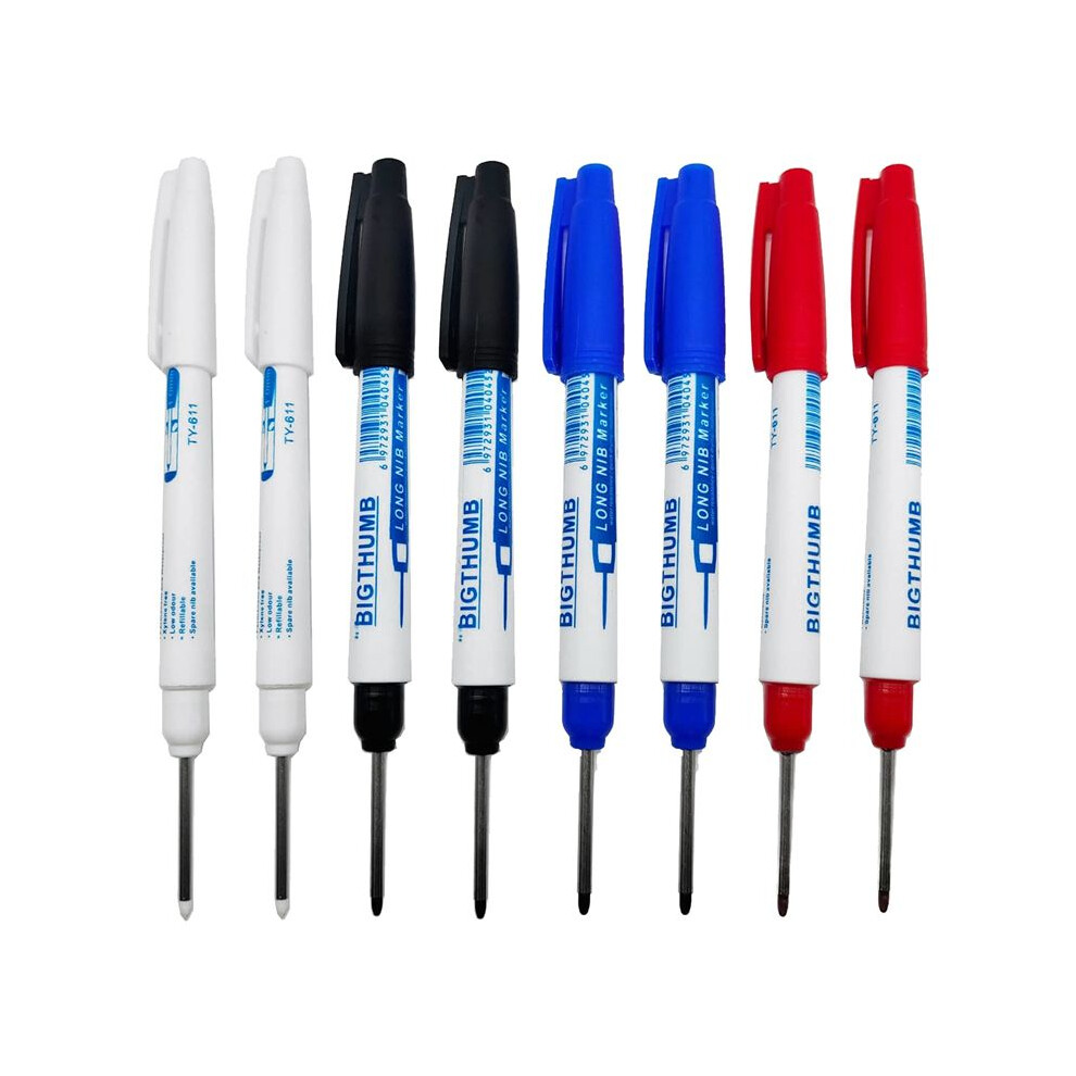 8Pcs Waterproof Deep Reach Markers, Long Nose In 2Mm Tip, 30Mm Reach Permanent Markers And Pens 4714239712219