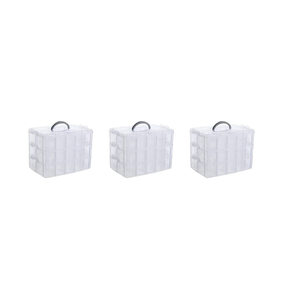 3X Arts, Crafts And Jewelry Organizer, Stackable 3-Tier Clear Plastic Organizer With 30 Adjustable Compartments 6033474172397