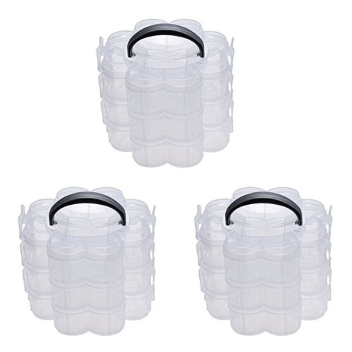 3X 3-Tier Clear Plastic Stackable Organiser Storage Hobby  Box Container Jewellery Case - Clear