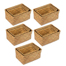 15X Zeegras Opbergmand, Multisize Handgemaakte Rotan Plank Manden & Thuis Opbergbakken Manden voor Decoratie