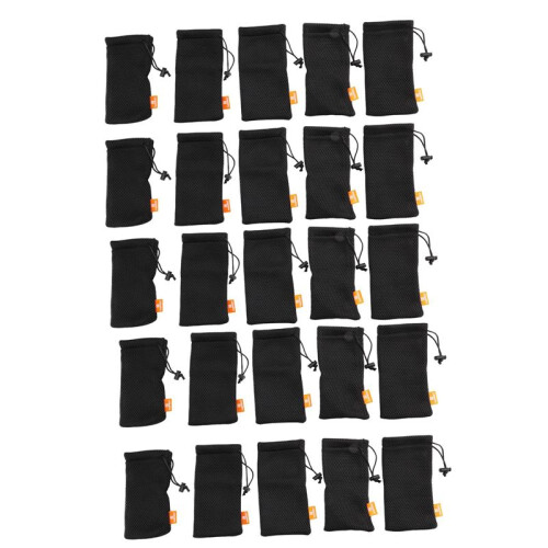HAWEEL 25-Pack Nylon Mesh Drawstring Storage Pouch Bag - 3.5 X 7.3 Inch Multi Purpose Outdoor Activity Pouch(Black)