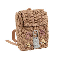 Double-Shoulder Straw Woven Bag Children's Backpack Straw Woven Bag Student School Bag with Hand-Carrying Woven Backpack