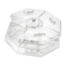 Rotating Chilled Serving Tray,Ice Chilled Partys Platter with 5 Removable Compartment and Lid,Cocktail Serving Dish