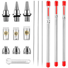 Kit de Tampa de Bico de Agulha de Bico de AeróGrafo de 10 PeçAs com PeçAs de ReposiçãO de AeróGrafo de Chave para AcessóRios de Pulverizador de