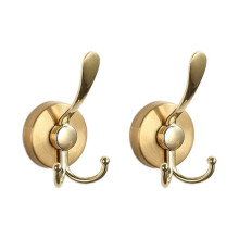 2pcs Stainless Steel Sucker Double Hook Punch-Free Powerful Sucker Hook Reusable Rust-Proof Clothes Hook Gold