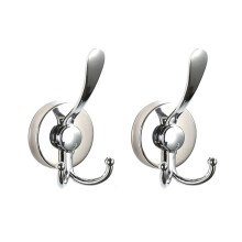 2pcs Stainless Steel Sucker Double Hook Punch-Free Powerful Sucker Hook Reusable Rust-Proof Clothes Hook Silver