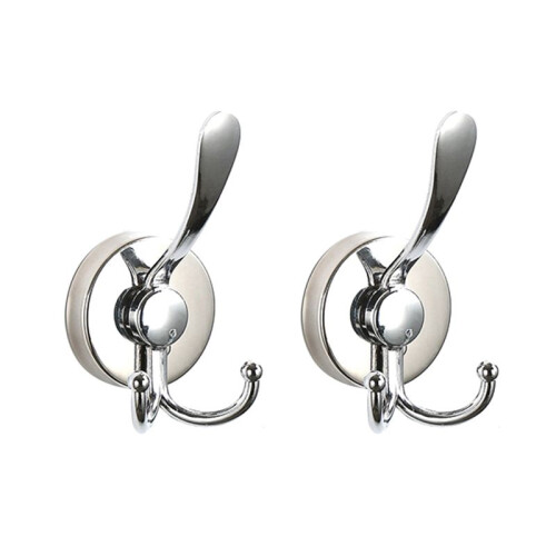 2pcs Stainless Steel Sucker Double Hook Punch-Free Powerful Sucker Hook Reusable Rust-Proof Clothes Hook Silver 1