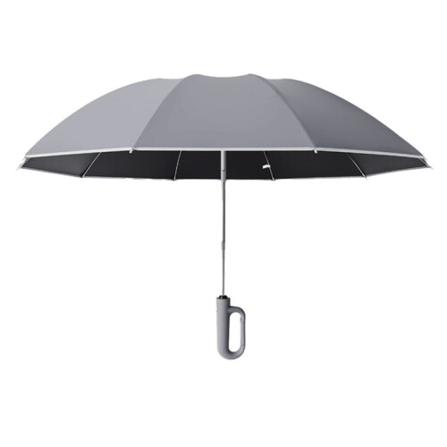 Fully Automatic Reverse Folding Umbrella with Windproof Reflective Stripe UV Umbrellas for Carabiner Handle Travel,E
