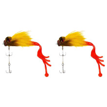 2X Mouse Fishing Lure Fly Hooks Freshwater Saltwater Lure Soft Fly Fishing Lures with Double Hooks Yellow