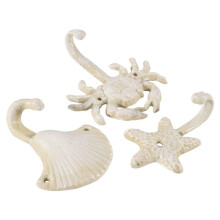 Lot de 3 éToile de Mer Coquillage Crabe Fonte DéCoratif Crochets Muraux Manteaux Tabliers Serviettes Crochets Plage OcéAn ThèMe Crochets en MéTal