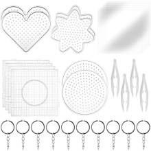Fuse Beads Pegboards Boards, Fuse Bead Boards Large Clear Pegboards with Paper-and Beads Tweezers, Key Ring for DIY Arts
