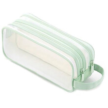 Grid Mesh Pencil Case 2 Compartment Pen Bag Clear Pencil Pouch Transparent Makeup Bag for Teen Student College - Green