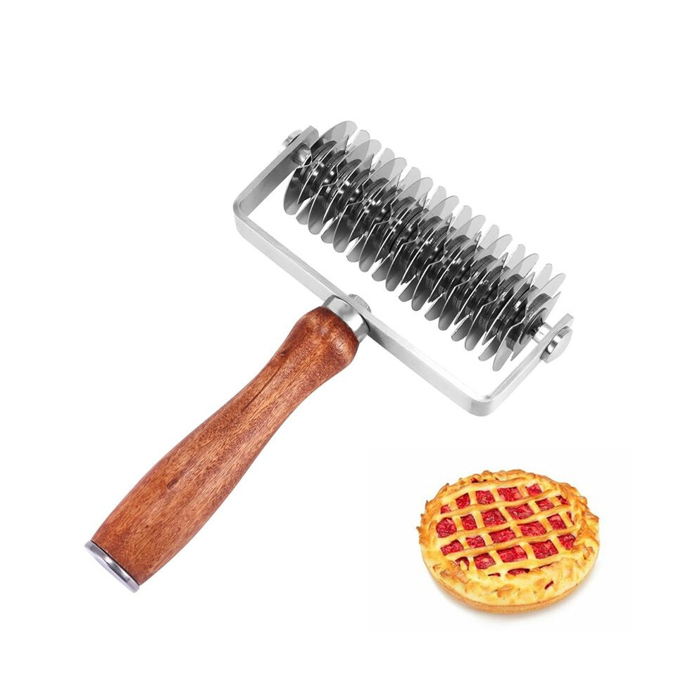 Wooden Handle Dough Lattice Roller Cutter - Premium Stainless Steel For Perfect Cookies Pies Pizza Bread 4711039535208