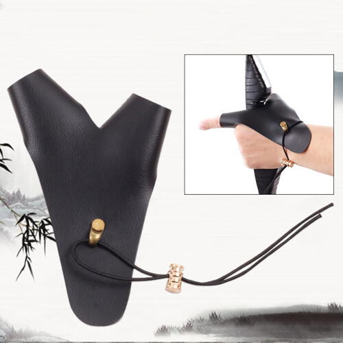 Bogenschießen Handschuh PU Handprotektor Elastisch Schwarz 2