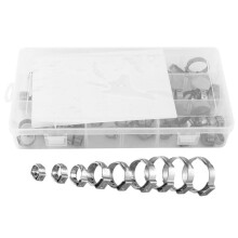 Stainless Steel Single Ear Hose Clamp, 80Pcs 6-23.6mm Crimp Hose Clamp Assortment Kit Ear Stepless Cinch Rings Crimp Pinch Fitting Tools (1/4 Inch -