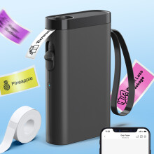 (Black) P21 Mini-Etikettendrucker mit Klebeband, tragbarer kabelloser Etikettendrucker, hochauflösend und ohne Tinte, tragbarer