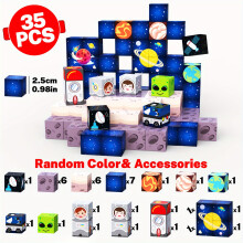 (Big Size-35pcs) Magnetisches Bausteine-Set zum Thema Weltraum |Pädagogisches MINT-Spielzeug mit Astronauten und Planeten, langlebiges ABS, ideal