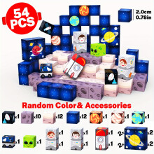 (Small Size-54pcs) Magnetisches Bausteine-Set zum Thema Weltraum |Pädagogisches MINT-Spielzeug mit Astronauten und Planeten, langlebiges ABS, ideal