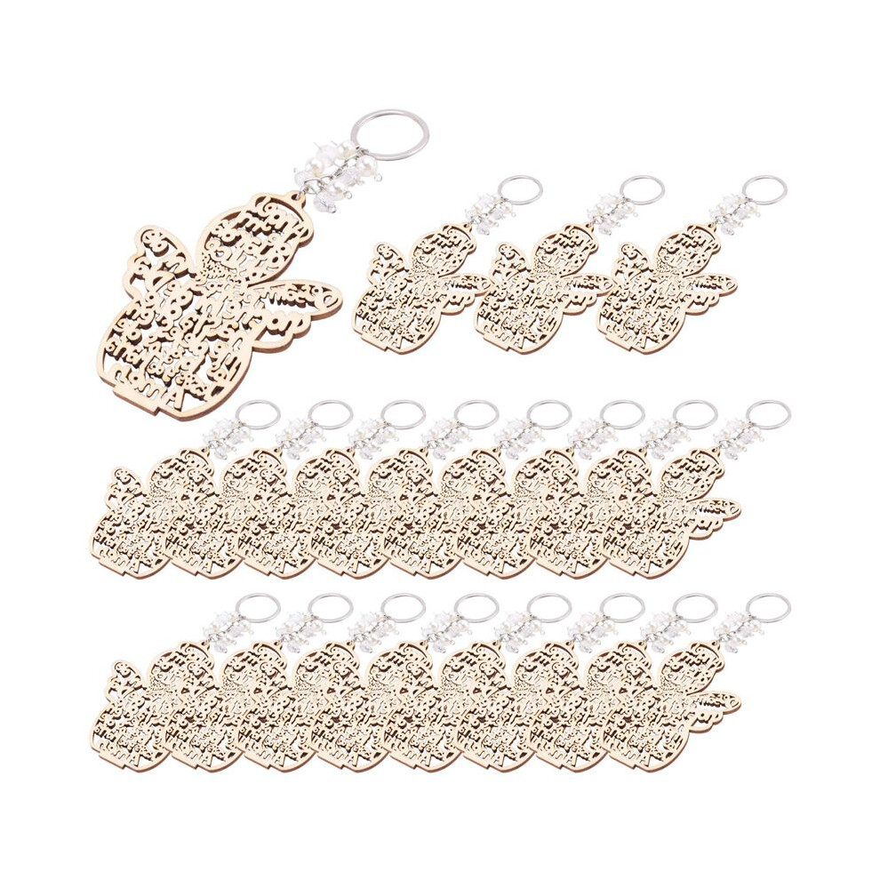 20Pcs Baptism Angel Key Ring Baptism Wood Keychain Baptism Favor Baptismal Souvenirs Communion Favors For Boy Or Girl White