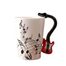 240 Ml, Tasse en CéRamique de Musique CréAtive Tasses et Tasses Mignonnes de Café, Thé, Lait avec PoignéE, Cadeaux de Nouveauté, Guitare Rouge