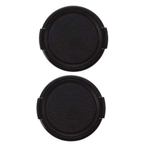 2X Camera Plastic Side Pinch Clip  Front Lens Cap Protective Cover Black 49mm