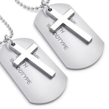 2X Jewelry Men's Necklace, Army Style Tags Dog Tag Alloy Pendant with 68cm Chain, Silver color
