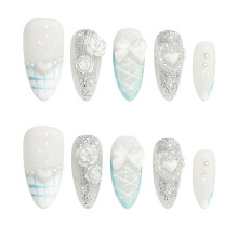 (XS) Glitter Blue False Nails - Sweet & Reusable