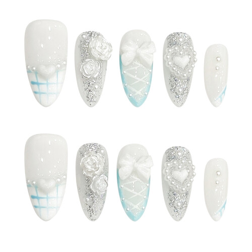 (XS) Glitter Blue False Nails - Sweet & Reusable