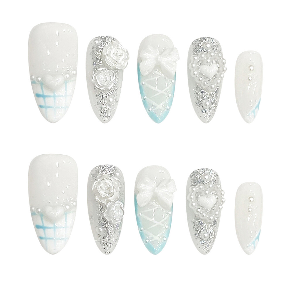 Dachuang Beauty (Xs) Glitter Blue False Nails - Sweet & Reusable