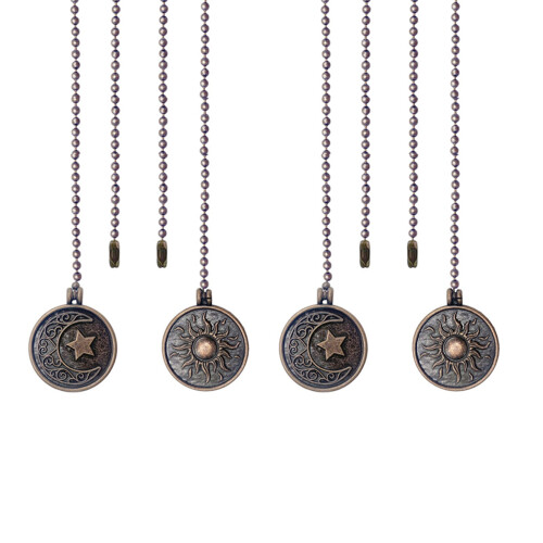 4Pcs Ceiling Fan Pull Chain Set Sun & Moon Pattern Pull Chains Extension Copper Beaded  Fan Pull Chain with Ornament