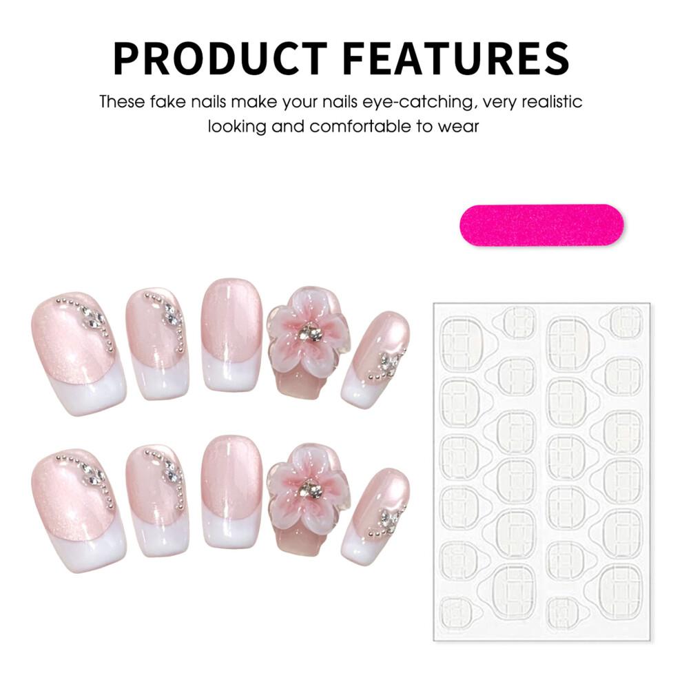 Creation-3C (283) 10Pcs Pink Cat Eye False Nails, Long Lasting