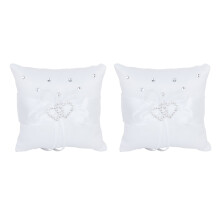 2X Blanc Double Coeur Cristal Strass Mariage Poche Oreiller D'Anneau