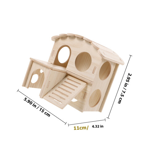 1Pièces Maison Hamster Bois Jaune Double Étage Nid Confortable 1