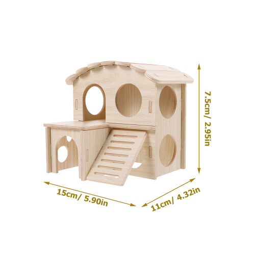 1Pièces Maison Hamster Bois Jaune Double Étage Nid Confortable 2