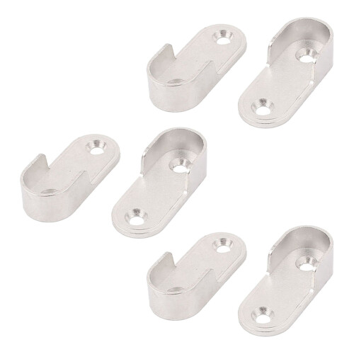 6X Oval Wardrobe Hanging Rail Rod End Bracket Support Silver Tone 1