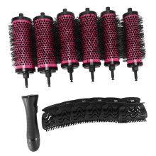 6pcs/set 3 Sizes Detachable Handle Hair Roller Brush with Positioning Clips Aluminum Ceramic  Curler Comb Hairdresser