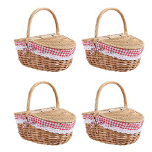 4X Panier de Panier de Pique-Nique En Osier de Style Campagnard Avec Couvercle et Poignée et Doublures pour Pique-Niques