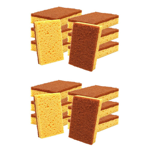 Natural Plant Based Scrub Sponge 16 Pack, Fiber Scrubber Sponge with Non Scratch Biodegradable Compostable Sponges