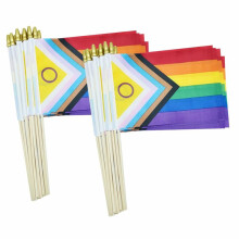 50 Pack Intersex Progress Gay Pride Stick Flag Small Rainbow Hand Held LGBTQ Flags,5x8 Inch