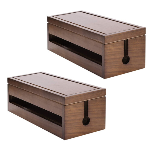 2X Kabel Management Box Holz Kabel Organizer Box (Kaffee Farbe)