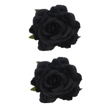 2X Silk Flower Haarspange Brosche Hochzeit Corsage Blumen-Klipp 8cm Brosche Zubehoer - Schwarz