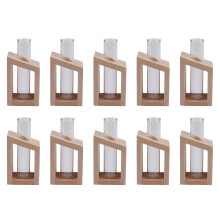 10X Crystal Glass Test Tube Vase in Wooden Stand Flower Pots for Hydroponic Plants Home Garden Decoration