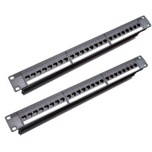 2X 19-Zoll-1U-Schrank-Rack-Durchgang, 24-Port-CAT6-Patchpanel, RJ45-Kontaktanschluss (RJ45-Kontaktanschluss), Modularer Rahmen